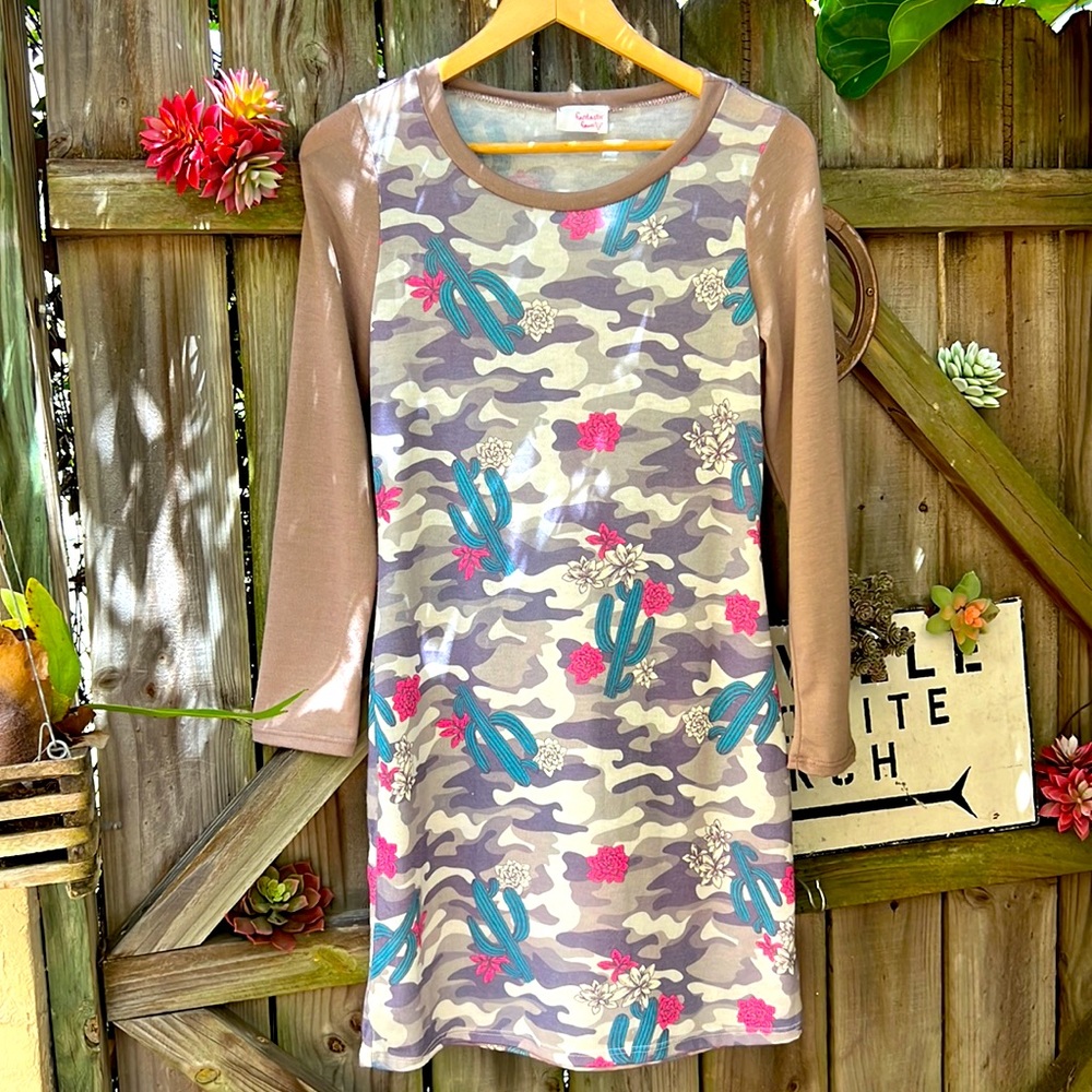 Long Sleeved Desert Patterned Mini Dress